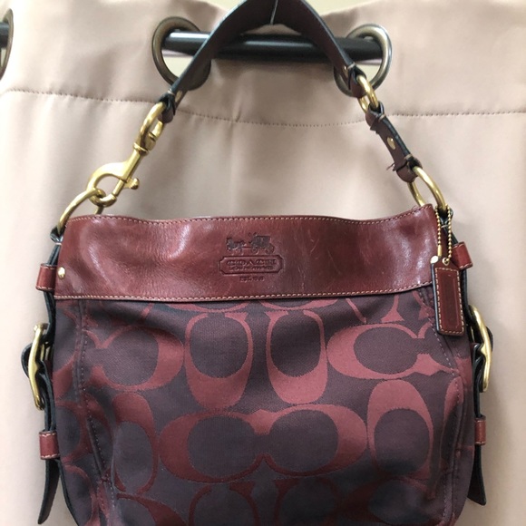 Coach Handbags - Beautiful burgundy canvas sateen & leather Coach